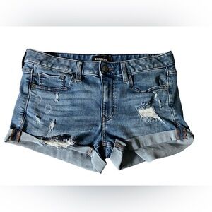 Express Blue Distressed Jean Shorts Vintage Look Size 6